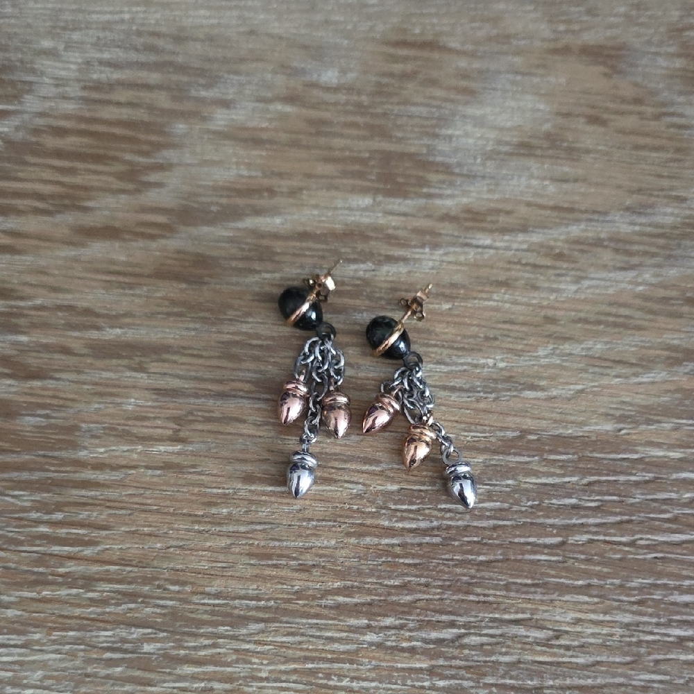 Designer Two-Tone Dangle Bullets Earrings - Rose Gold & Silver😁